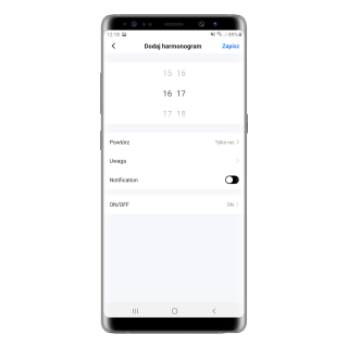 Zrzut z aplikacji Smart Life - Smart Living - dodawanie harmonogramu