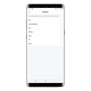 Zrzut z aplikacji Smart Life - Smart Living - harmonogram, ustawienie powtórzenia