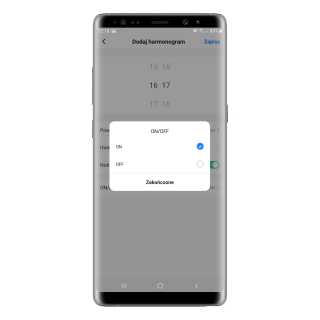 Zrzut z aplikacji Smart Life - Smart Living - harmonogram, ustawienie włączenia oczyszczacza