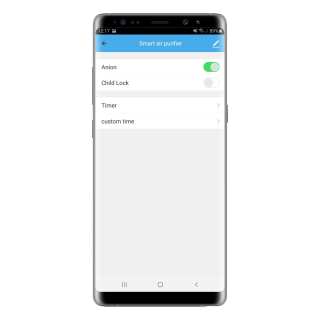 Zrzut z aplikacji Smart Life - Smart Living - włączony tryb jonizacji
