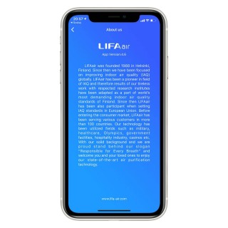 Zrzut z aplikacji LIFAair - informacja o producencie