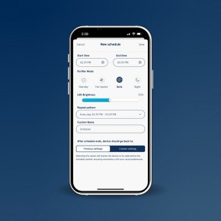Zrzut z aplikacji Blueair - ustawianie harmonogramu