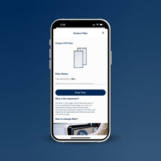 Zrzut z aplikacji Blueair - sprawdzanie statusu filtra